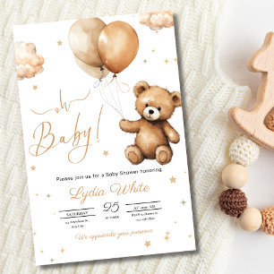 Invitación Globos de osito de peluche baby shower Neutralidad