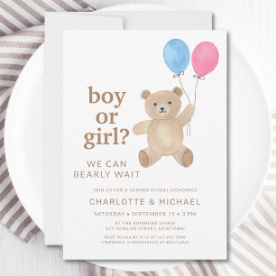 Invitación Globos de osito de peluche de revelación de género