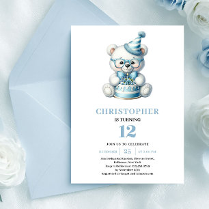 Invitación Globos de osito de peluche juguetones azul cumplea