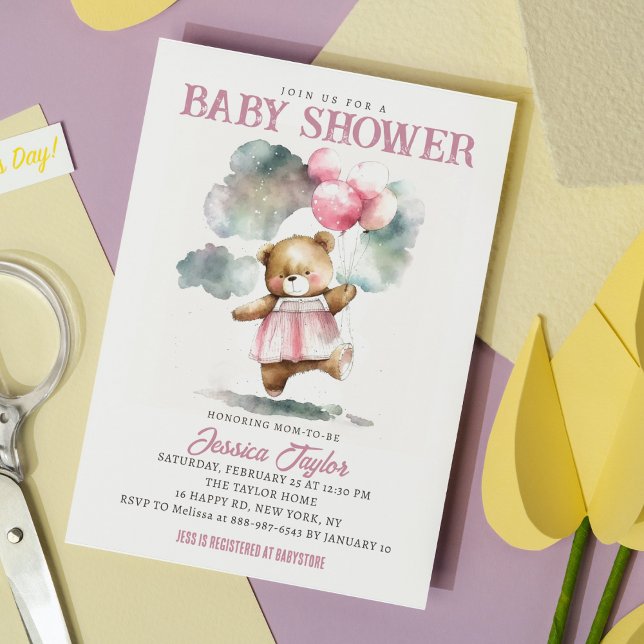 Invitación Globos de osito de peluche Nubes Ducha de bebé fem (Subido por el creador)