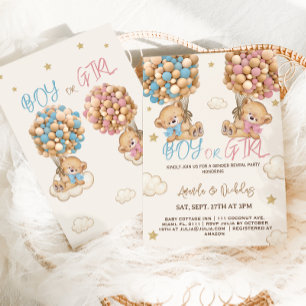 Invitación Globos de Osito de Peluche Nubes y Estrellas Revel