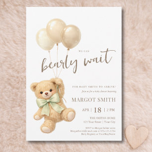 Invitación Globos de osito de peluche que apenas podemos espe