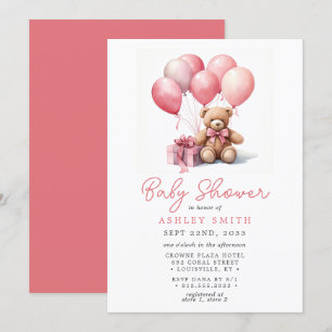 Invitación Globos de Osito de Peluche Rosa para Baby Shower d