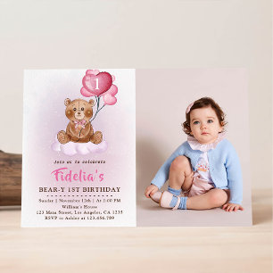 Invitación Globos de osito de peluche rosa para foto de prime