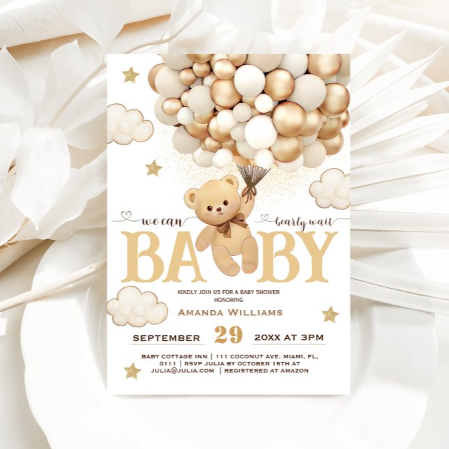 Invitación Globos de oso apenas esperan la ducha de bebé míni (Subido por el creador)