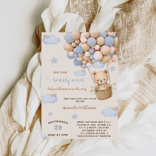 Invitación Globos de oso azul Bearly Wait Baby Boy Shower