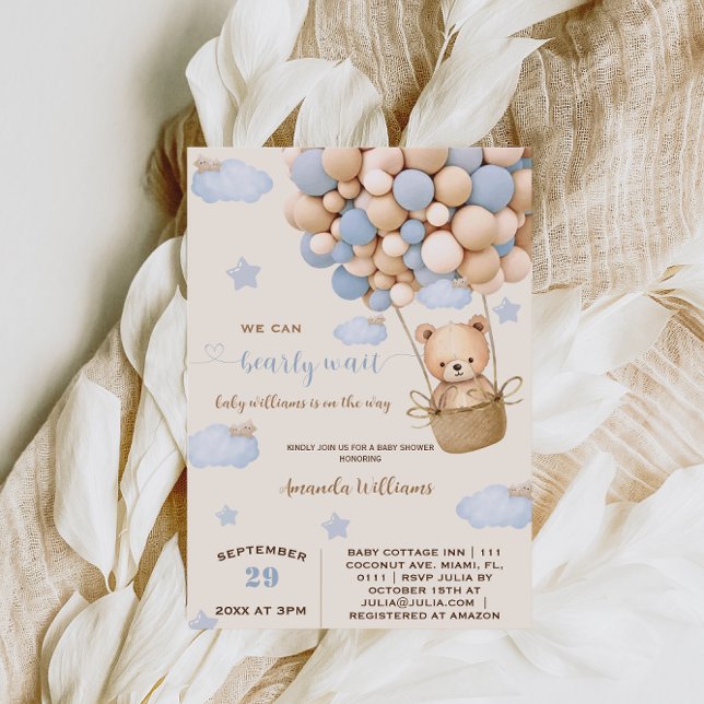 Invitación Globos de oso azul Bearly Wait Baby Boy Shower (Subido por el creador)