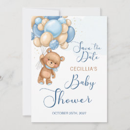 Invitación Globos de oso Baby Shower Guardar la fecha