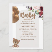 globos de oso Baby Shower Invite, flor silvestre