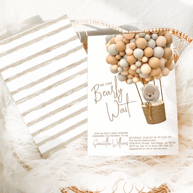 Invitación Globos de oso Baby Shower moderno neutral de géner (Subido por el creador)