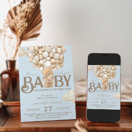 Invitación Globos de oso Bearly Wait Baby Boy Shower