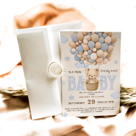 Invitación Globos de oso Bearly Wait Baby Boy Shower