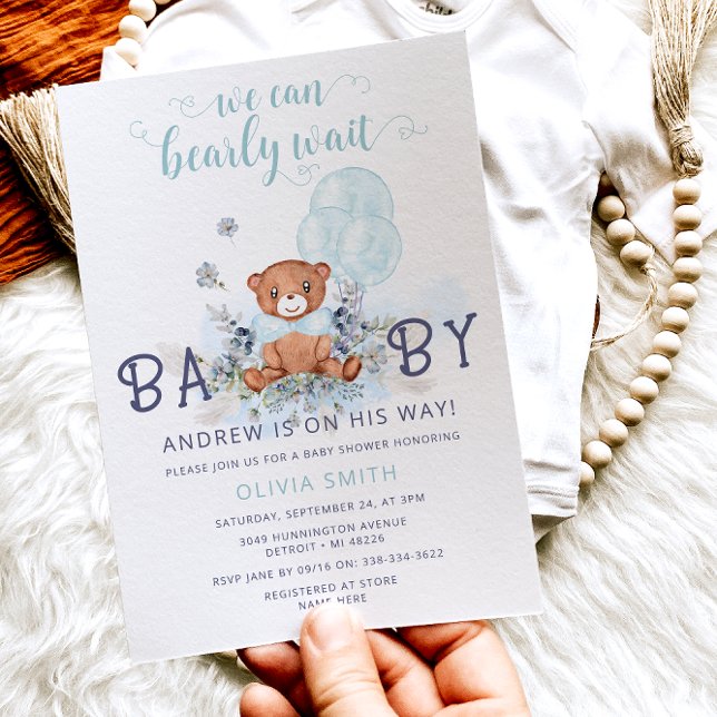 Invitación Globos de oso Bearly Wait Boy Baby Shower (Subido por el creador)