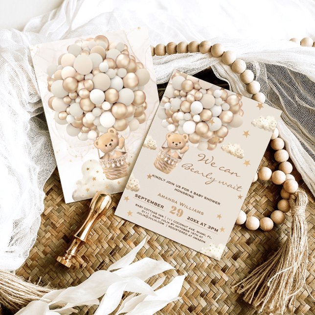 Invitación Globos de oso Bearly Wait Gold Neutral Baby Shower (Subido por el creador)