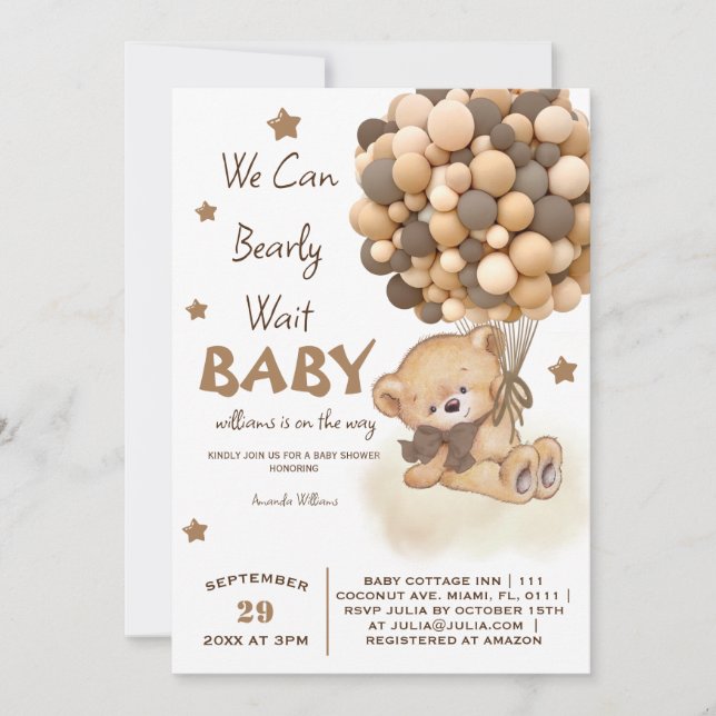 Invitación Globos de oso bebé ducha (Anverso)