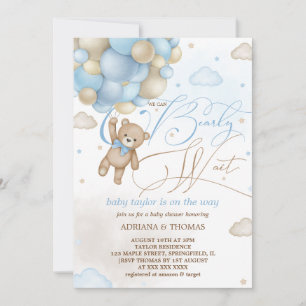 Invitación Globos de oso Blue Bearly Wait Boy Baby Shower