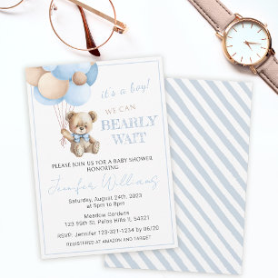 Invitación Globos de oso de peluche azul lindo bebé ducha