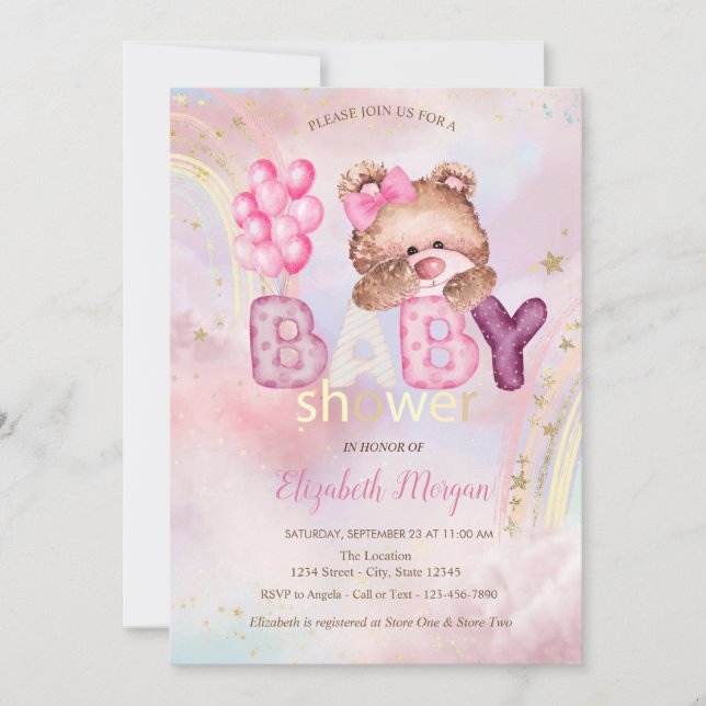 Invitación Globos de oso de peluche nublan Baby Shower arcoir (Anverso)