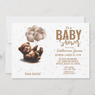 Invitación Globos de Oso de Teddy Género Neutral de Baby Show