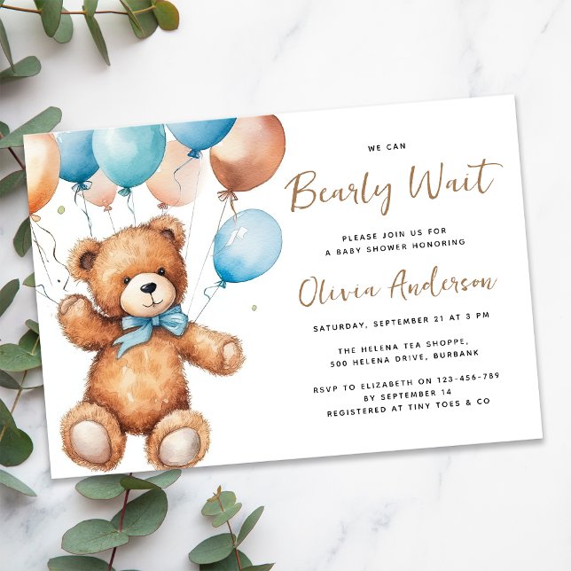Invitación Globos de oso lindo que podemos esperar a Baby Sho (Subido por el creador)