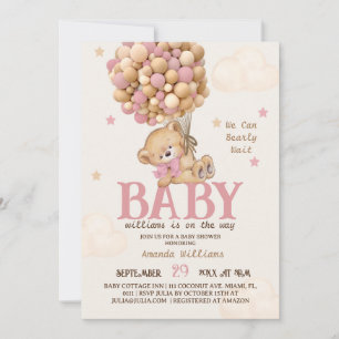 Invitación Globos de Oso Rosa Chica Baby Shower