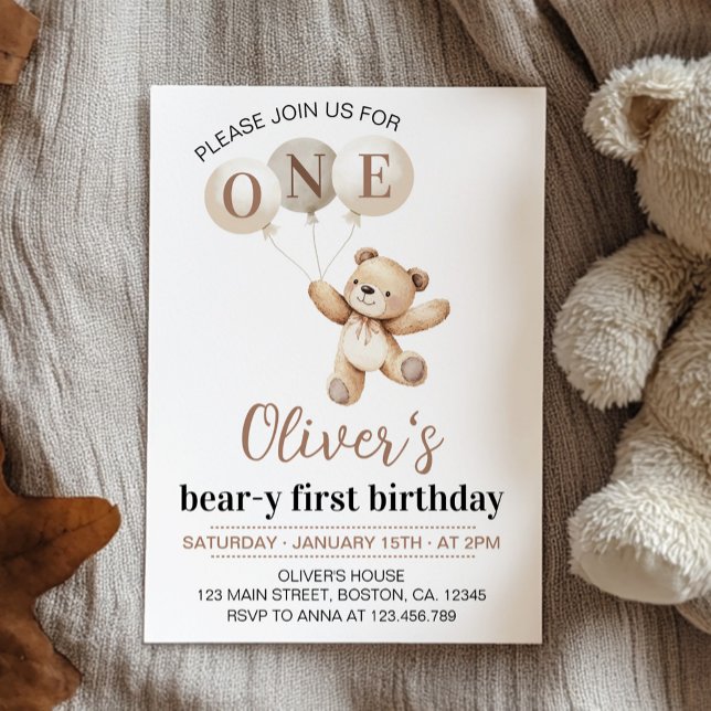 Invitación Globos de Oso Teddy Bear Beary First Birday (Subido por el creador)