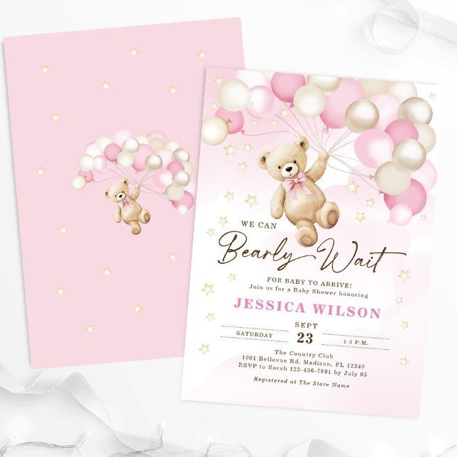 Invitación Globos de Oso Teddy Bear Chica de espera temprana  (Subido por el creador)