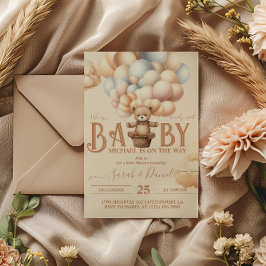 Invitación Globos de Oso Teddy Bear Esperar Baby Shower