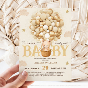 Invitación Globos de Osos Apenas Esperan Fiesta de Bebé
