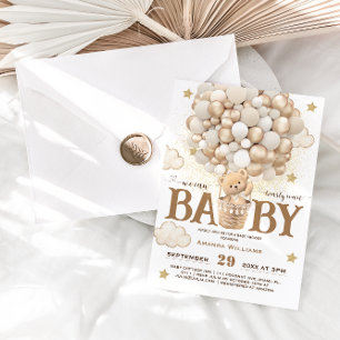 Invitación Globos de Osos Apenas Esperan Fiesta de Bebé Bohem