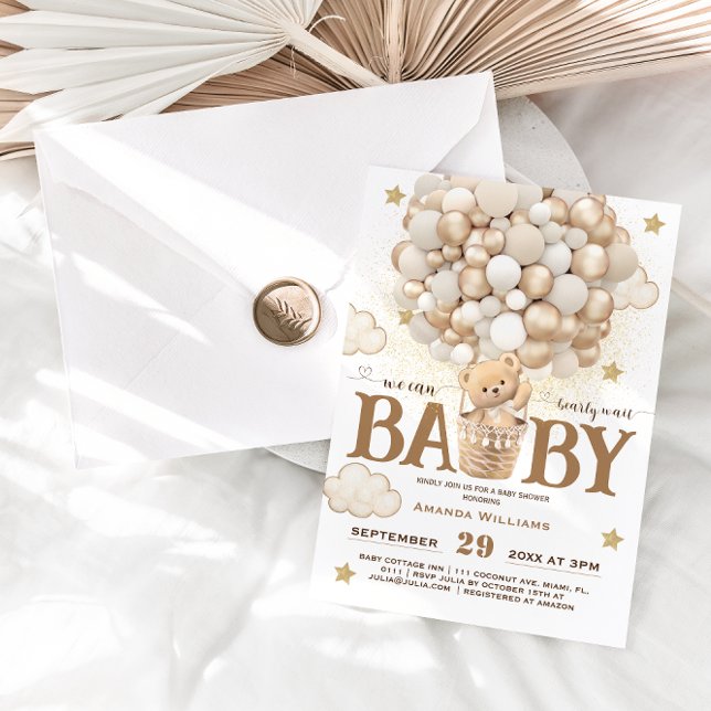 Invitación Globos de Osos Apenas Esperan Fiesta de Bebé Bohem (Subido por el creador)