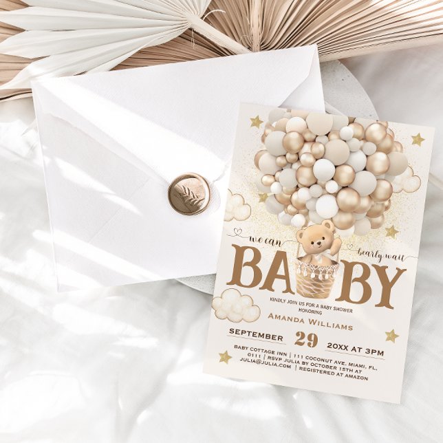 Invitación Globos de osos apenas esperan un baby shower boho  (Subido por el creador)
