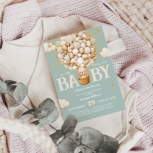 Invitación Globos de osos apenas esperan verde menta  Baby Sh
