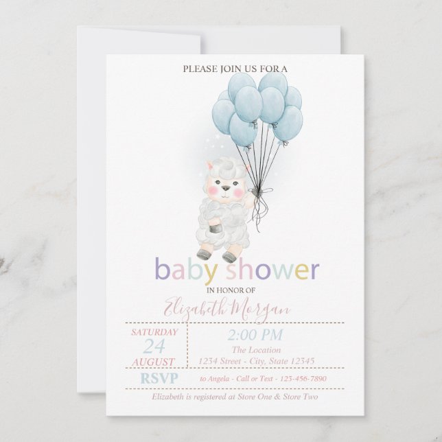 Invitación Globos de oveja corderito Baby Shower (Anverso)