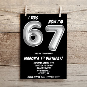 Invitación Globos de papel de plata 67 Cumpleaños Temático 7