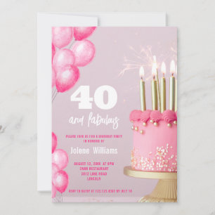 Invitación Globos de pastelería rosa moderno de 40 años