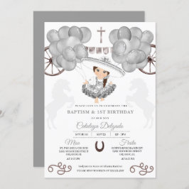 Invitación Globos de plata bebé mexicano Charra Bautizo