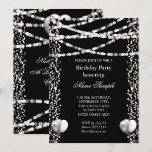 Invitación Globos de Plata con Purpurina de Hoja de Imitación