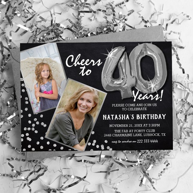Invitación Globos de plata de pizarra 2 Foto Cumpleaños 40  (Subido por el creador)