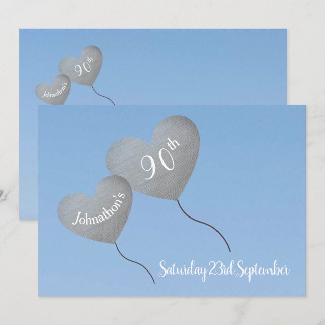 Invitación Globos de plata en la fiesta de cumpleaños 90 (Anverso / Reverso)