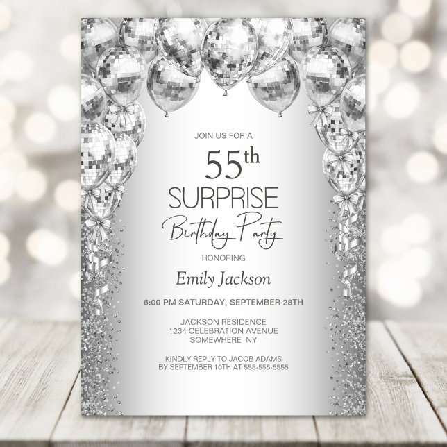 Invitación Globos de plata sorprenden 55ª fiesta de cumpleaño (Subido por el creador)