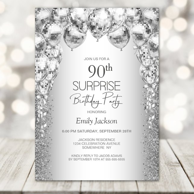 Invitación Globos de plata sorprenden fiesta de cumpleaños nú (Subido por el creador)