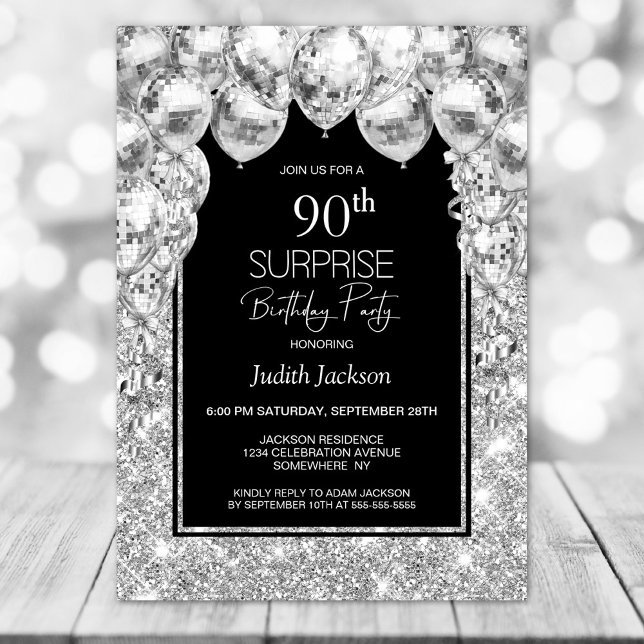 Invitación Globos de plata sorprenden fiesta de cumpleaños nú (Subido por el creador)