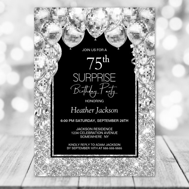 Invitación Globos de plata sorprenden fiesta de cumpleaños nú (Subido por el creador)