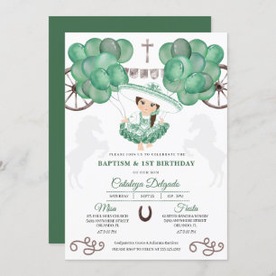 Invitación Globos de plata verde Bebé Charra Baptismo mexican