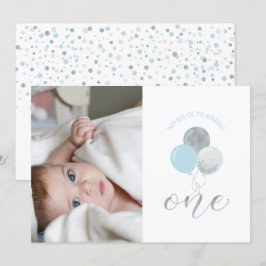 Invitación Globos de plata y azul | Niño Fiesta de cumpleaños