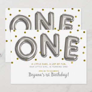 Invitación Globos de Plata y Oro ONE Cumpleaños número 1 Fies