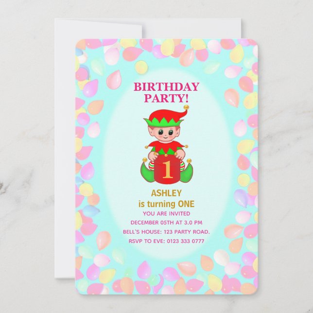 Invitación Globos de primer cumpleaños lindos (Anverso)