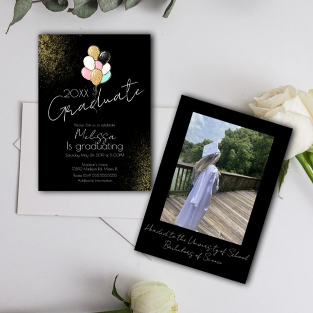 Invitación Globos de purpurina Fiesta de graduación de instit (Subido por el creador)