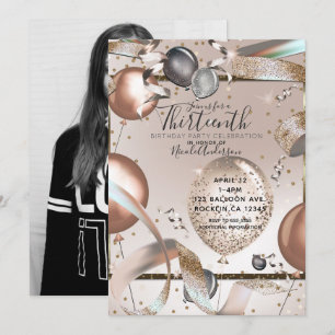 Invitación Globos de Purpurina Rosa Dorado Cumpleaños Foto